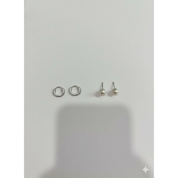 Giani Bernini Cubic Zirconia Mini Cuff Studs and Pearl Stud Earrings NWT 925 - Picture 1 of 5